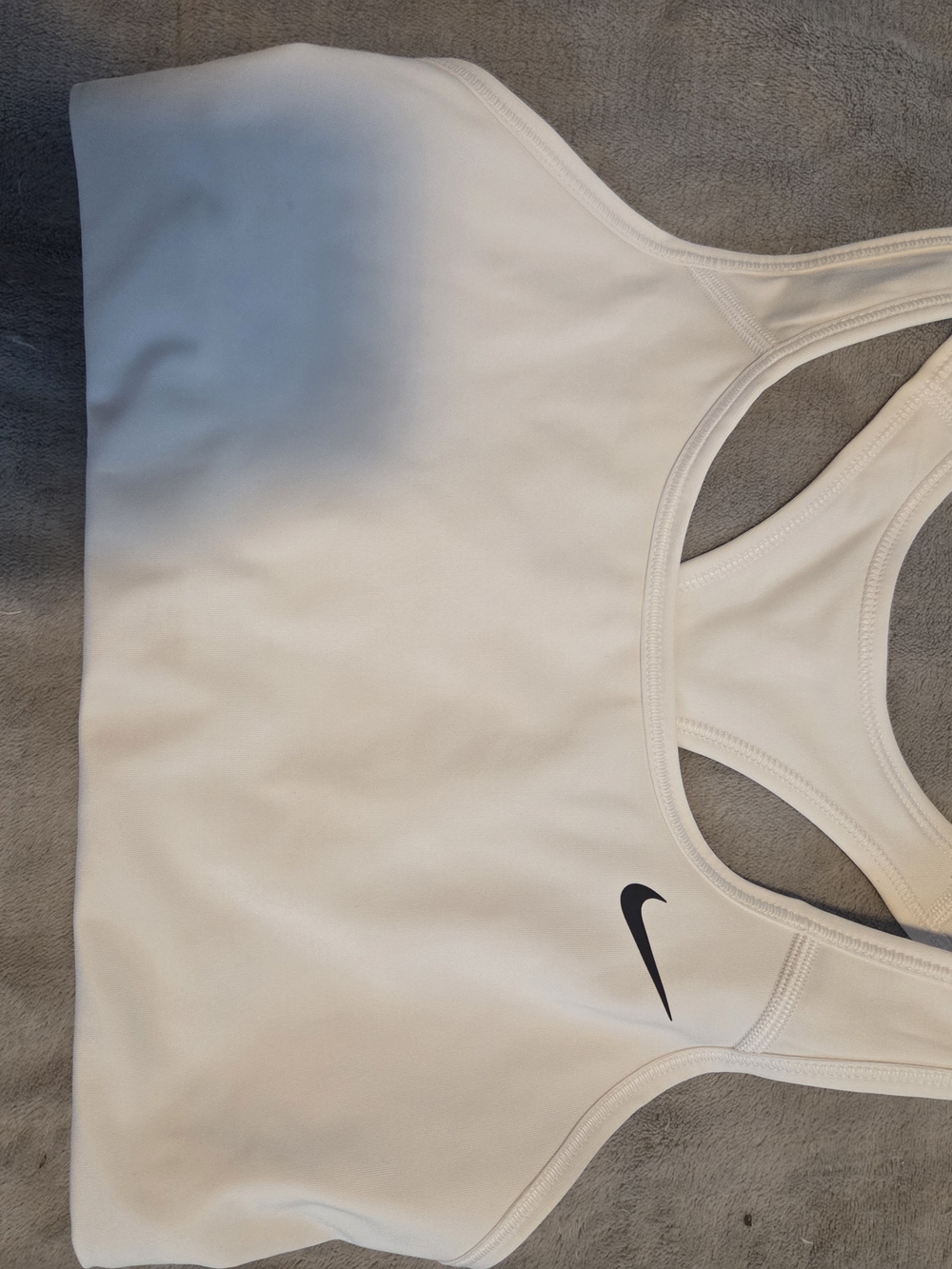 Nike White Racerback Sports Bra with Black Swoosh
